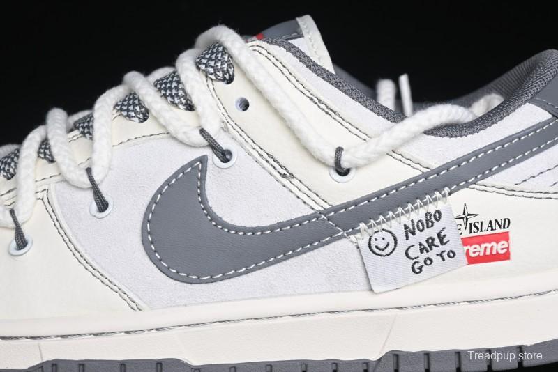 Nike SB Dunk Low Supreme x Stone Island Triple Collaboration - Strap Patch Gray Hook Anniversary High-End Custom Low-Top Casual Skate Shoes - YX5066-203