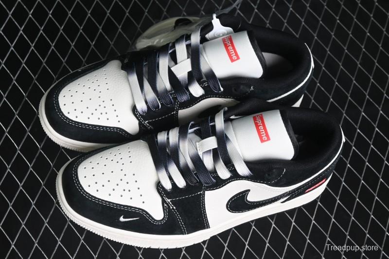 Nike Air Jordan 1 Low AJ1 Supreme Collaboration - Black White Two-Tone Retro Basketball Shoes - SJ9950-021