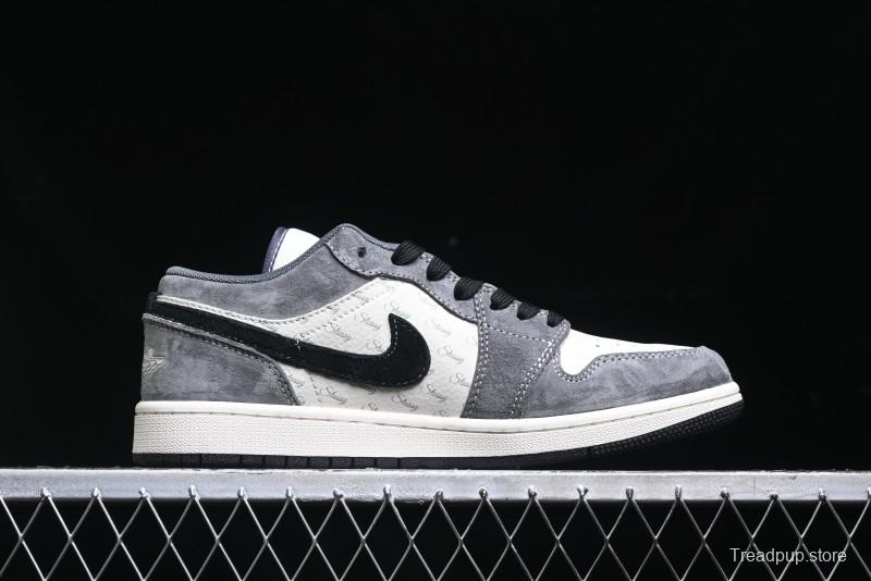 Nike Air Jordan 1 Low Stussy Collaboration Pig Grey Black Swoosh Custom Retro Basketball Shoes - SJ9950-029