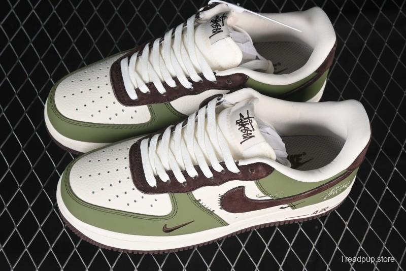 Nike Air Force 1 '07 Low Stussy Collaboration - Green Brown Low-Top Casual Sneakers - KK1988-038
