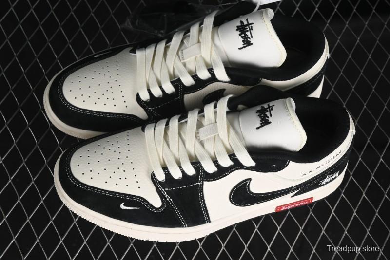 Nike Air Jordan 1 Low AJ1 Stussy Collaboration - Black White Red Label Retro Basketball Shoes - SJ9950-033