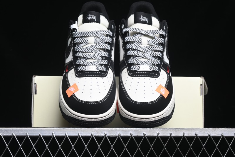 Nike Air Force 1 '07 Low Stussy Collaboration - Black White Double Swoosh Red Tag Low-Top Casual Sneakers - SJ6698-012