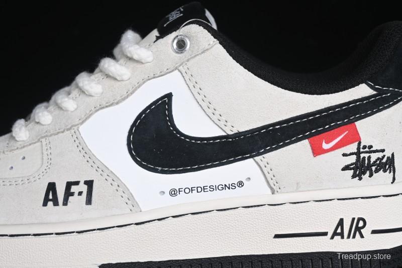Nike Air Force 1 '07 Low Stussy Collaboration - AF1 Light Grey Red Tag Low-Top Casual Sneakers SJ6698-009