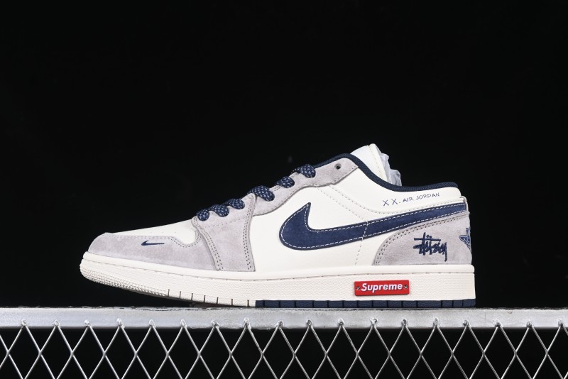 Nike Air Jordan 1 Low Stussy Collaboration Blue Suede Retro Basketball Shoes - SJ9950-035