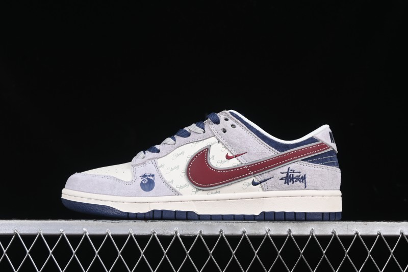 Nike SB Dunk Low Stussy Collaboration Black Burgundy Swoosh Anniversary Custom Low-Top Casual Skate Shoes - DM6868-022
