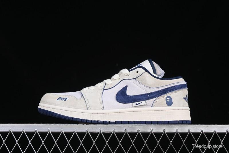 Nike Air Jordan 1 Low AJ1 Bape Collaboration Ice Blue High-End Custom Retro Basketball Shoes - DM9188-007