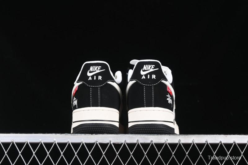 Nike Air Force 1 '07 Low Stussy Collaboration - Beige Black with Red Tab Low-Top Casual Sneakers - SJ6698-014