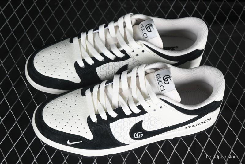 Nike SB Dunk Low Gucci Collaboration Black White Lettering Anniversary High-End Custom Low-Top Casual Skate Shoes - DJ2024-098