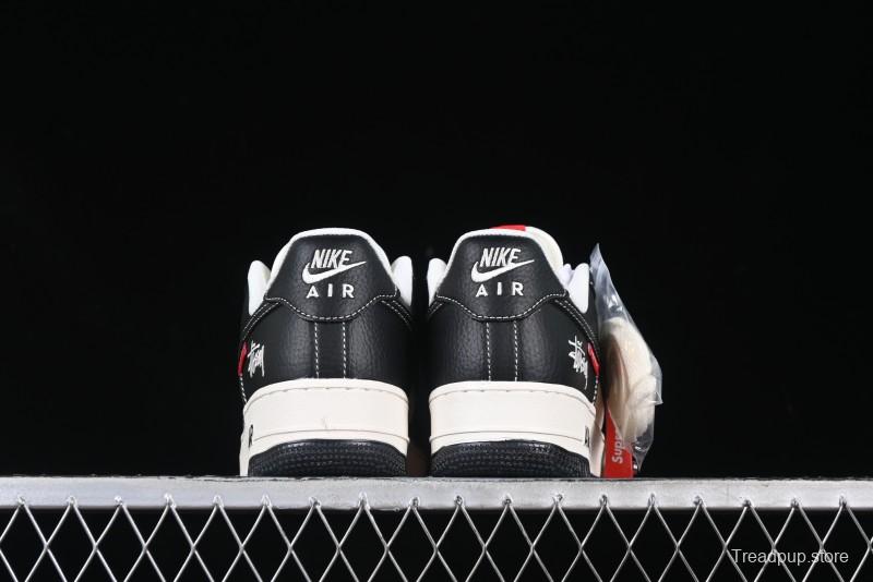 Nike Air Force 1 '07 Low Stussy Supreme Collaboration Dual-Tone Black Red Logo Low-Top Casual Sneakers - HH7518-043