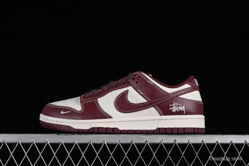 Nike SB Dunk Low Stussy Collaboration - Burgundy Starry Sky Anniversary High-End Custom Low-Top Casual Skate Shoes - BB9898-001