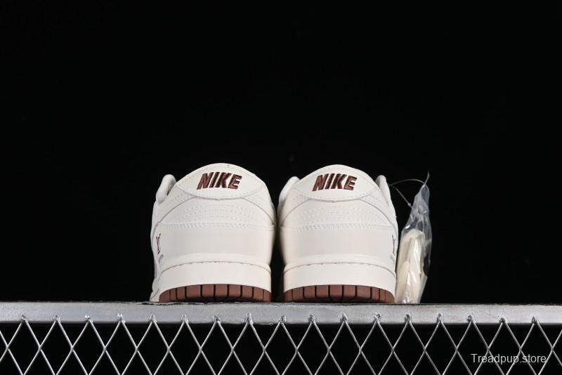 Nike SB Dunk Low LV Collaboration - Double Swoosh Beige Brown Anniversary High-End Custom Low-Top Casual Skate Shoes - XX2025-309