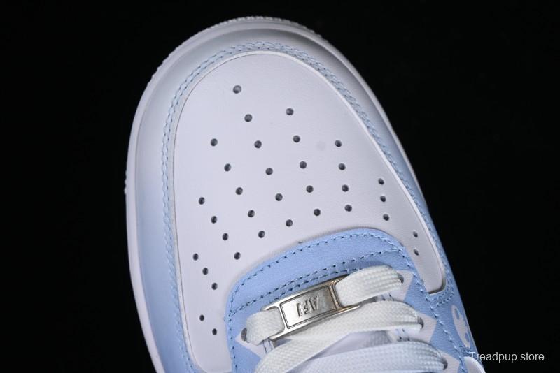 Nike Air Force 1 '07 Low Witch Collaboration Custom Leather Sneakers with Skull Design and Gradient White-Blue - CW2288-111