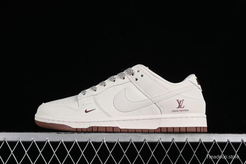 Nike SB Dunk Low LV Collaboration - Double Swoosh Beige Brown Anniversary High-End Custom Low-Top Casual Skate Shoes - XX2025-309