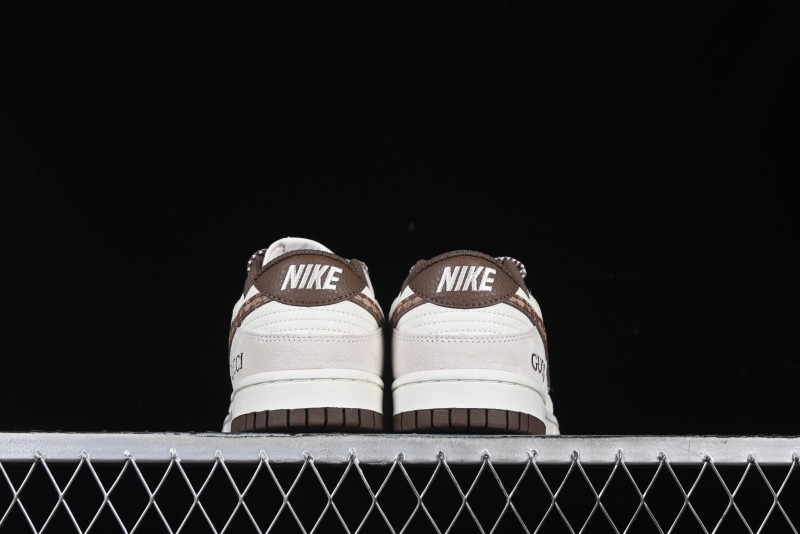 Nike SB Dunk Low Gucci Collaboration Monogram Beige Brown Swoosh Anniversary Custom Low-Top Casual Skate Shoes - DJ2024-059