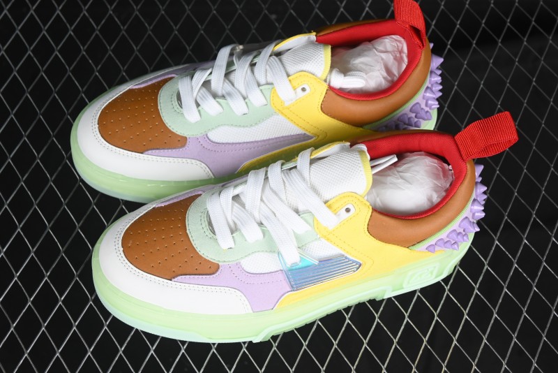 Christian Louboutin Funnyto Flat French Luxury Brand Green Color Block Low Top Sneakers - X.D4