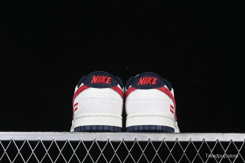 Nike SB Dunk Low Supreme Collaboration - Grey Pig Suede with Red Swoosh Anniversary Custom Edition Low-Top Casual Skate Shoes - CH8311-232