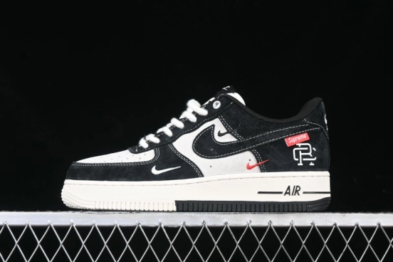 Nike Air Force 1 '07 Low Supreme Champion Collaboration Beige Black Mini Swoosh Casual Sneakers - SJ6698-019