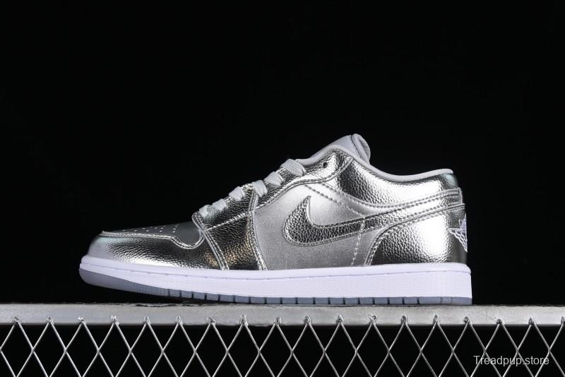 Nike Air Jordan 1 Low "Metallic Silver" Casual Sneakers with Metallic Finish - FN5030-001