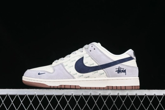 Nike SB Dunk Low Stussy Collaboration Blue Swoosh Gum Sole Anniversary Custom Low-Top Casual Sneakers - XS1086-012