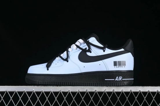 Custom "I Love U" Black & White Sneakers - Sleek Barcode Design
