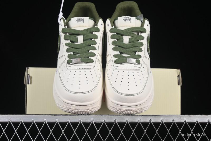Nike Air Force 1 '07 Low Stussy Collaboration Dual-Tone Beige Green Casual Sneakers with Strap - XS1958-525