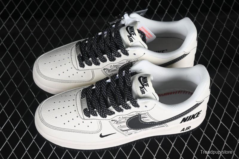 Nike Air Force 1 '07 Low Custom Casual Sneakers with Multiple Swoosh Design - HH7518-068