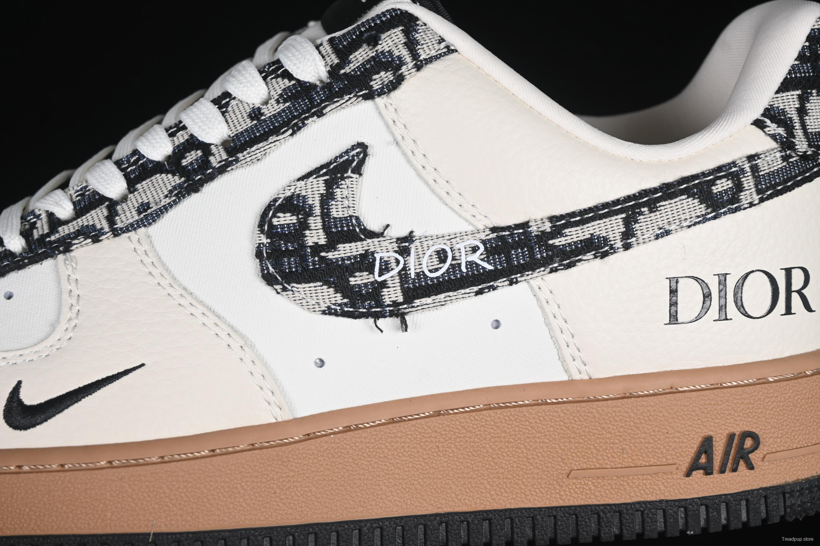 Nike Air Force 1 '07 Low Dior Collaboration Beige Black Grey Stitch Casual Sneakers - KK1988-048
