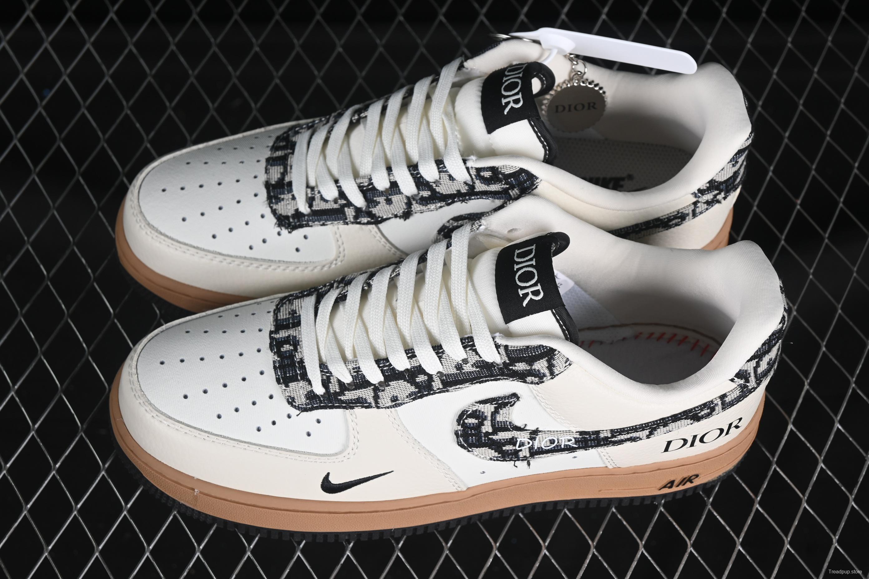 Nike Air Force 1 '07 Low Dior Collaboration Beige Black Grey Stitch Casual Sneakers - KK1988-048