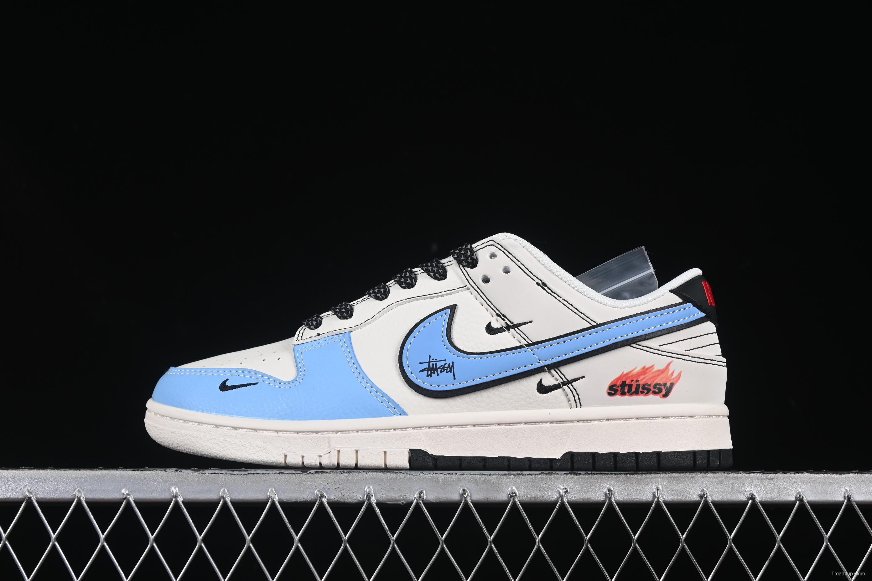Nike SB Dunk Low Stussy Collaboration Two-Tone Black Blue Anniversary High-End Custom Low-Top Casual Skate Shoes - ZH2598-225