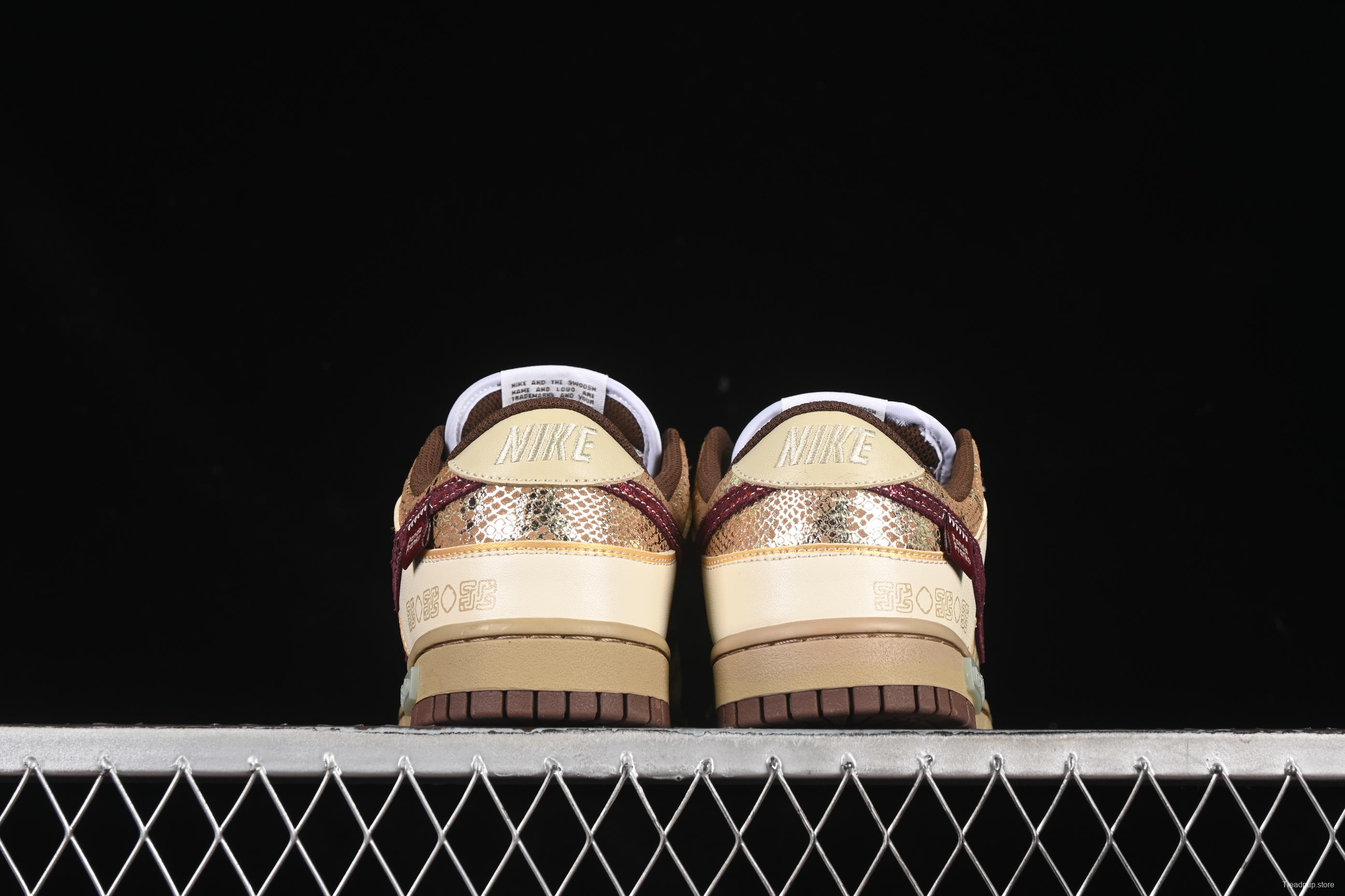Nike Dunk Low Retro Casual Sneakers in Brown and Sail with Panda Mischief CNY Snake Year Design - DD1503-124