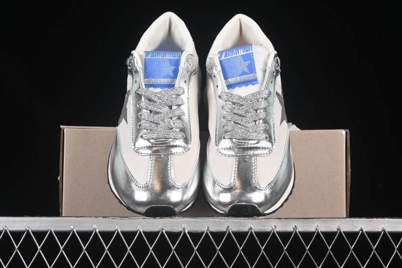 Golden Goose Marathon Comfortable Low-Top Lifestyle Sneakers in White Black Silver - H8D4