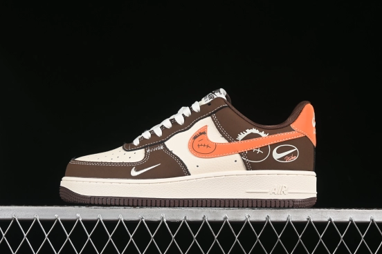 Nike Air Force 1 '07 Low Collaboration Dark Brown Swoosh Casual Sneakers - KK1988-080