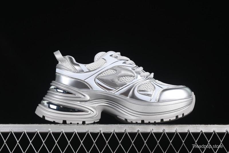 GG-CC Chunky Low Casual Fashion Sneakers with Thick Sole and Height Increasing Design - 2607 Silver