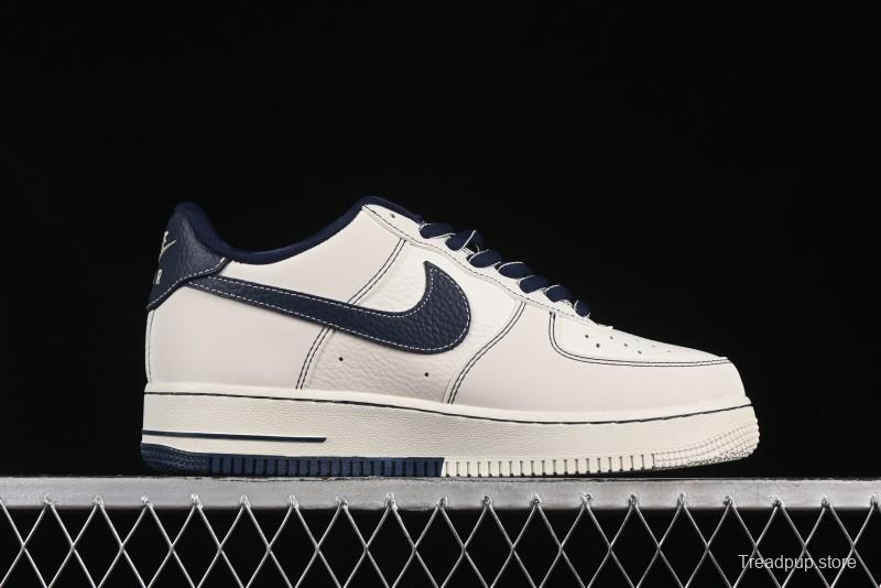 Nike Air Force 1'07 Low Casual Sneakers in Cream with Blue Swoosh - SC9207-535