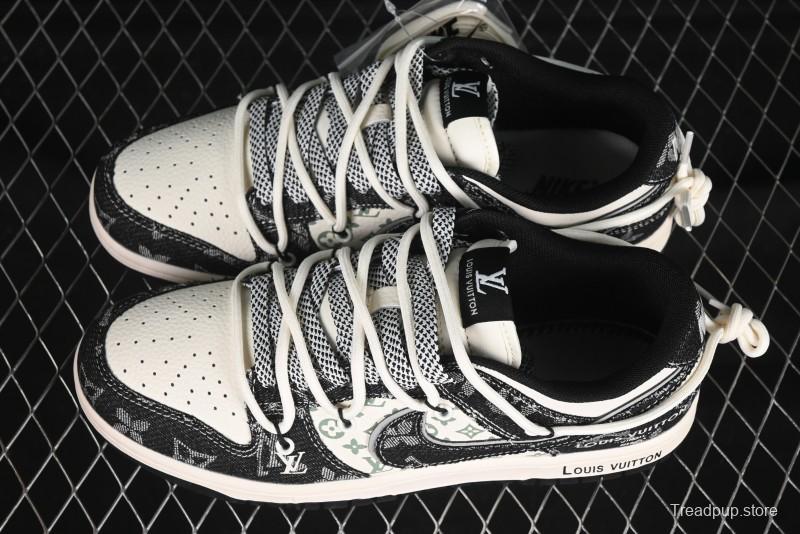 Nike SB Dunk Low LV Collaboration Strap Black Denim Print Anniversary High-End Custom Low-Top Casual Skate Shoes - YX5066-320