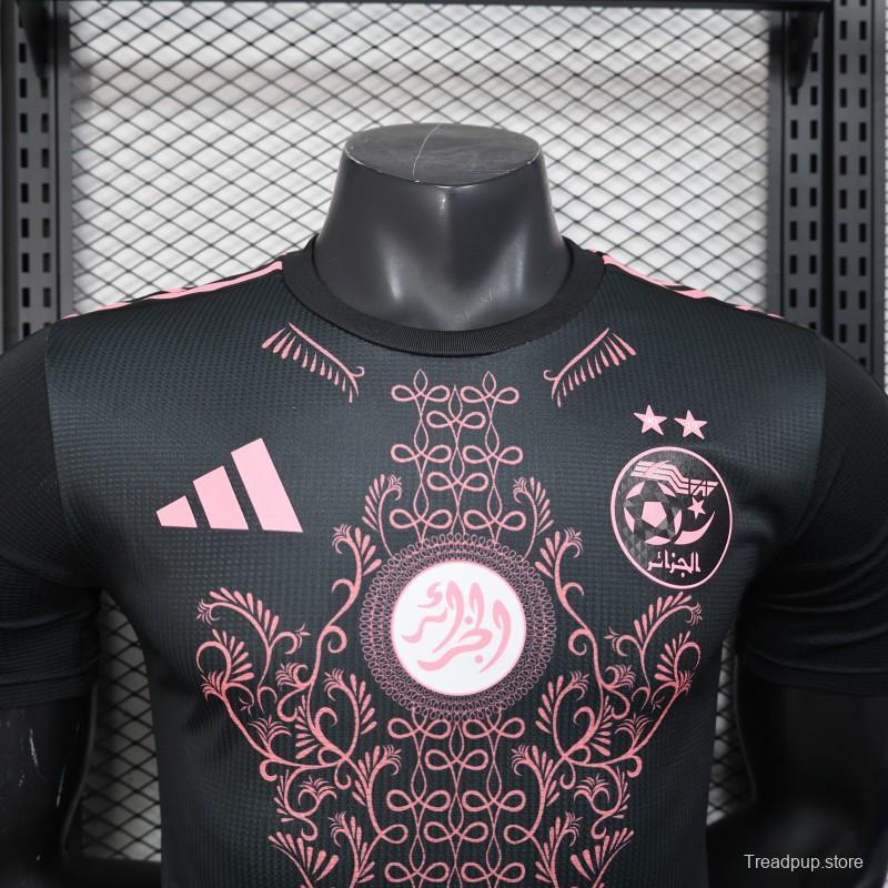 Player Version 2025 Algeria Black with Pink Ornamental Pattern Jersey