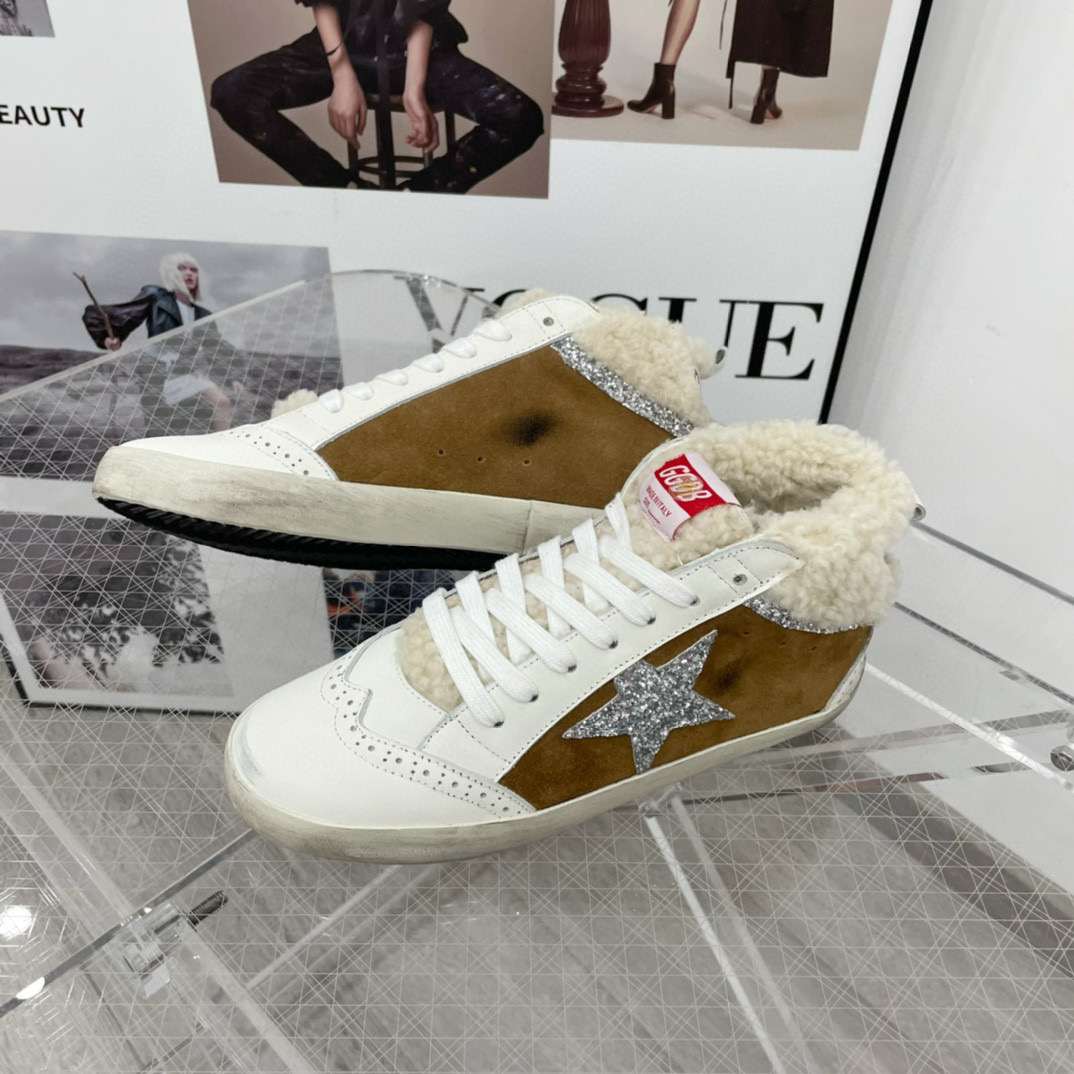 2024 Unisex GGDB Brown White Shearling Suede Leather High-Top Sneakers MJ00300