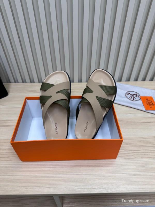 2025 Slippers Hermès Beige Green Rubber Slippers