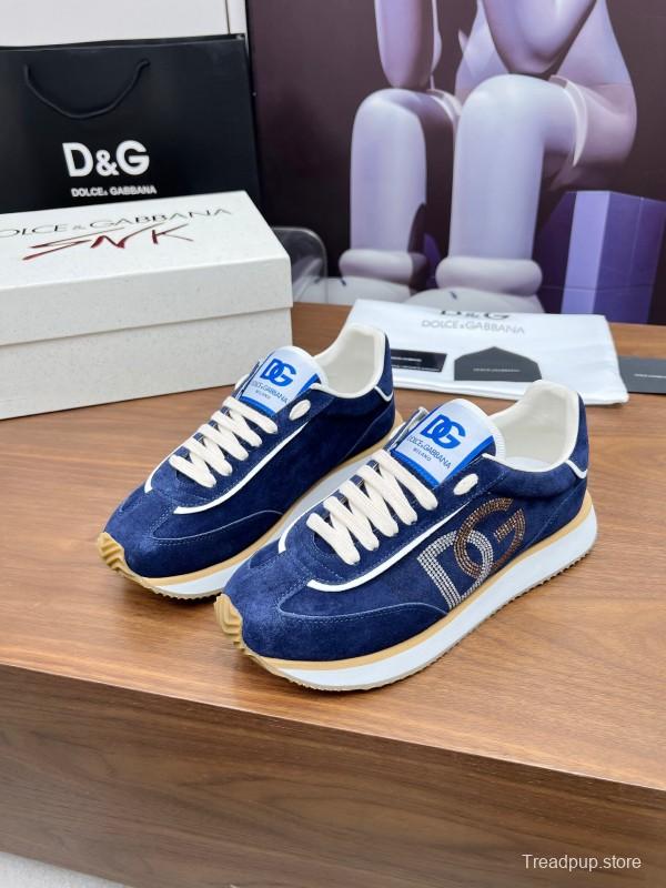 2025 Men Dolce & Gabbana Blue Suede Leather Sneakers LY00300