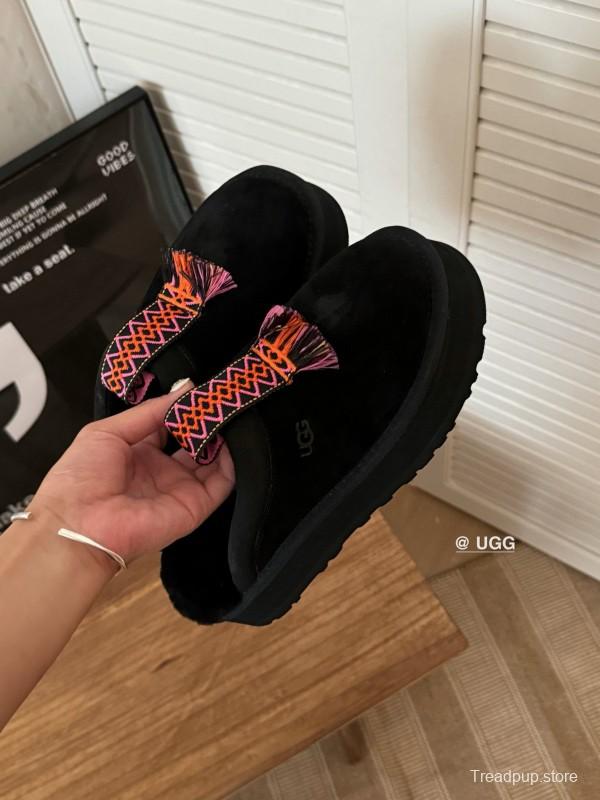 2024 UGG Black Suede Slippers Woven Tassel MJ00230