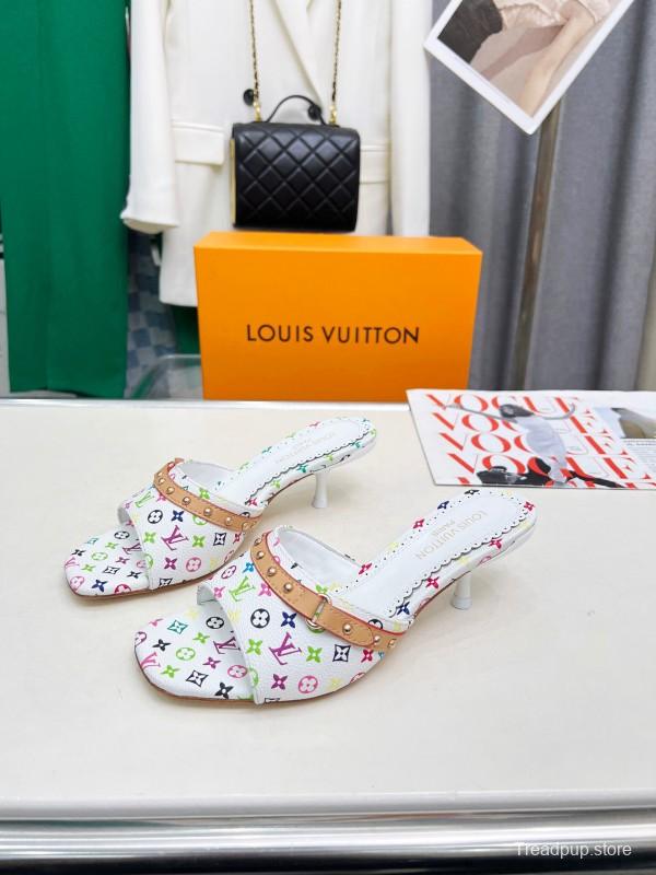 2025 Women Louis Vuitton Multicolor Leather Heeled Mule LY00260