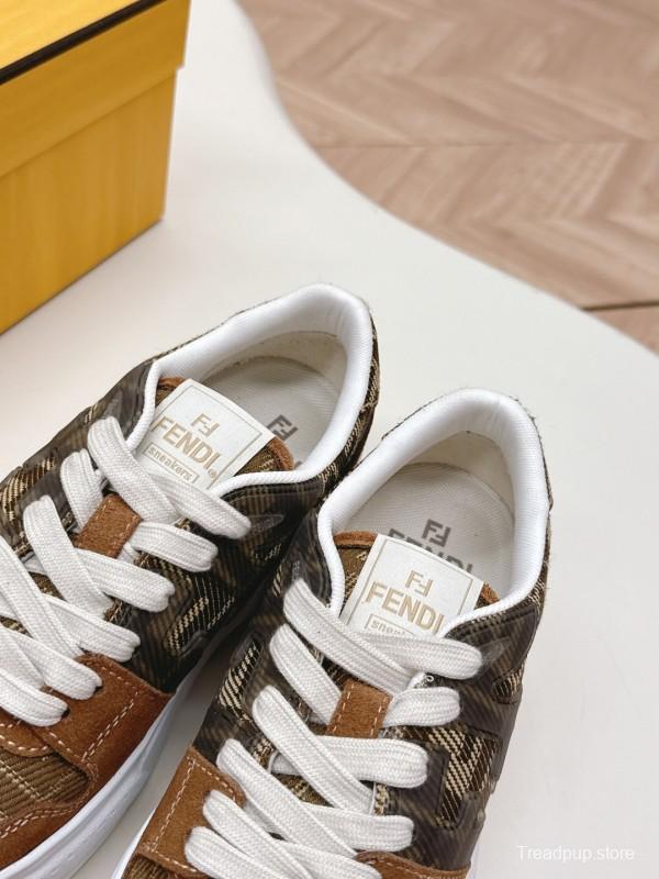 2025 Women Fendi Brown Leather Canvas Sneakers