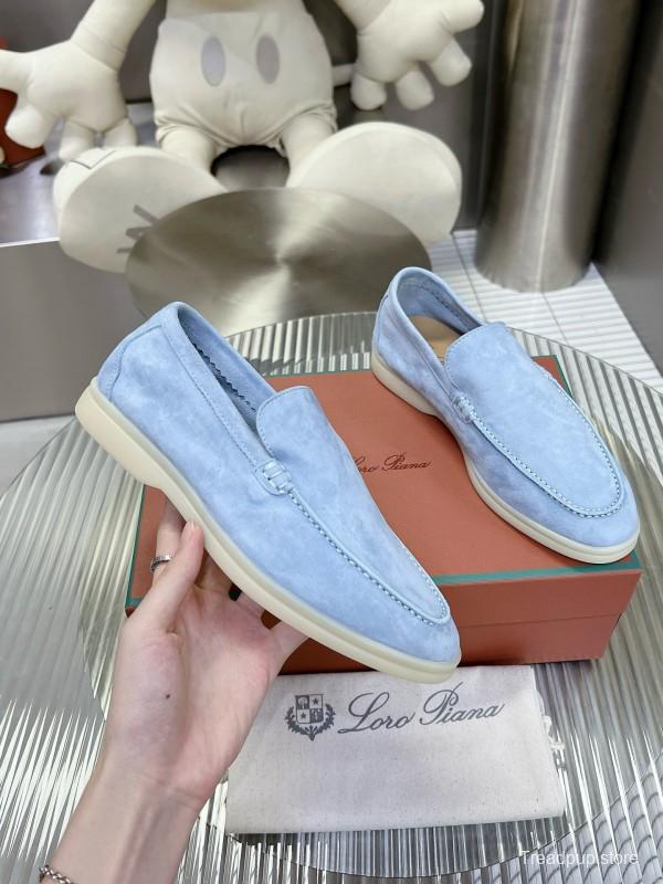 2024 Men Loro Piana Light Blue Suede Loafers MJ00270