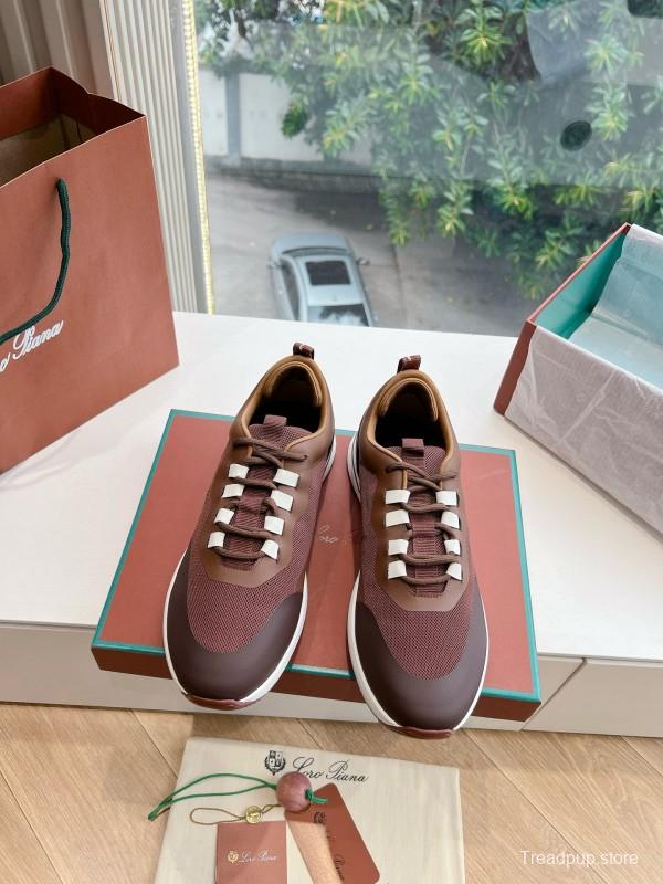 2024 Unisex Le Parmentier Brown Beige Mesh Leather Sneakers