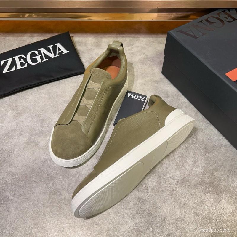 2024 Men Ermenegildo Zegna Green Suede Calfskin Sneakers MJ00280