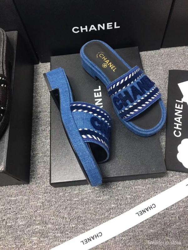 2025 Slippers Chanel Blue Fabric Slippers LY00270
