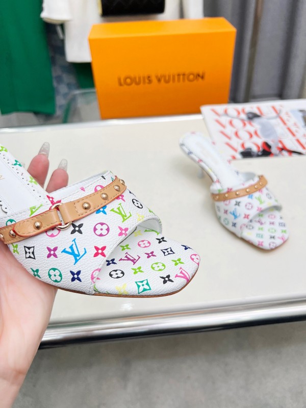 2025 Women Louis Vuitton Multicolor Leather Heeled Mule LY00260