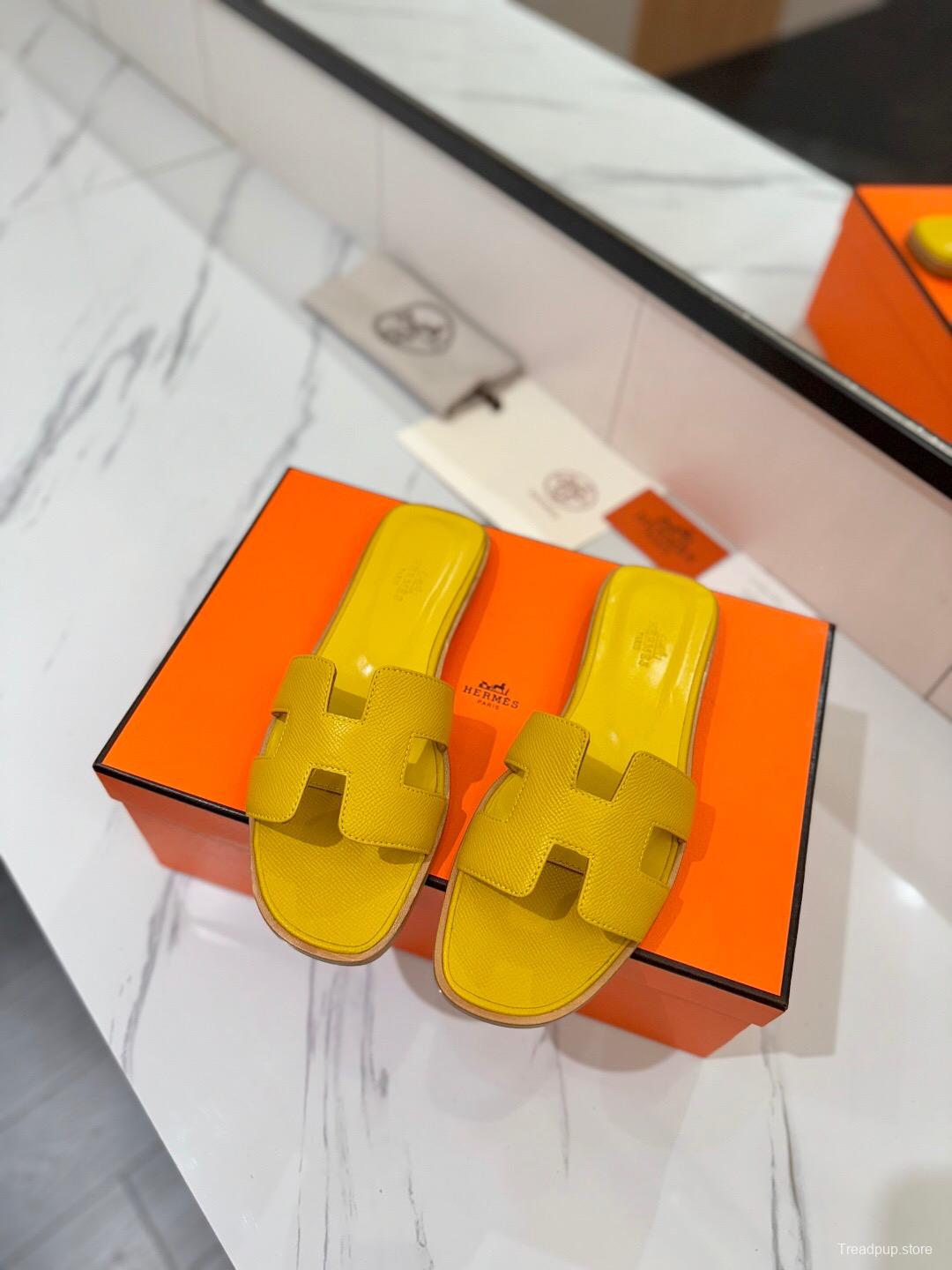 2025 Women Hermès Yellow Leather Slippers