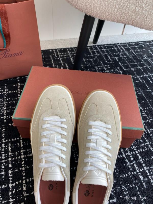 2024 Unisex Loro Piana Beige White Leather Suede Casual Shoes MJ00320