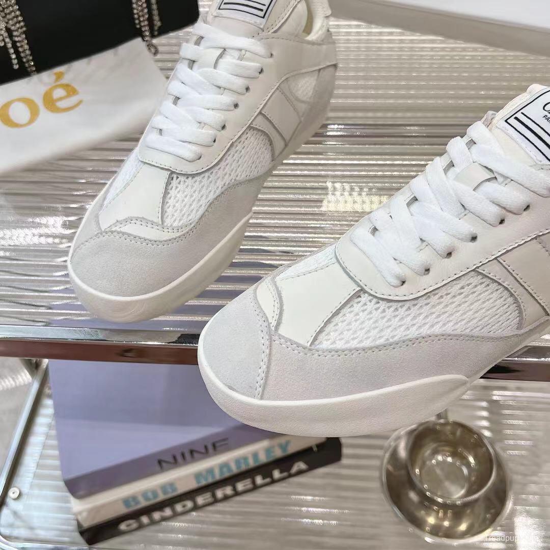 2025 Women Chloé White Suede Mesh Casual Sneakers LY00280 LY00300